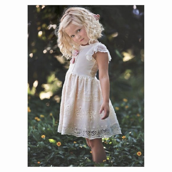 Haute Baby Ivory Peach Blush Cotton Embroidered Lace Dress Size 4 NWT - Picture 4 of 11